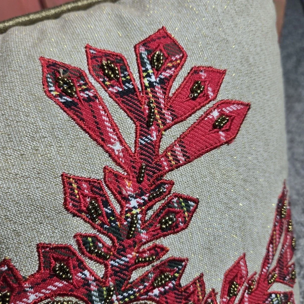 Pier 1 Beaded‎ Plaid Snowflake Christmas Throw Pillow 15